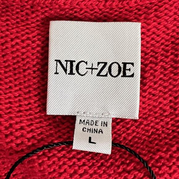 Nic & Zoe Womens Sweater Size Large Red Sequined Long Sleeve Lightweight Knit - Picture 4 of 8